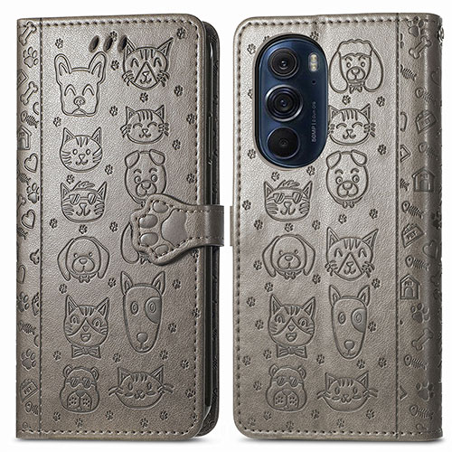 Leather Case Stands Fashionable Pattern Flip Cover Holder S03D for Motorola Moto Edge Plus (2022) 5G Gray