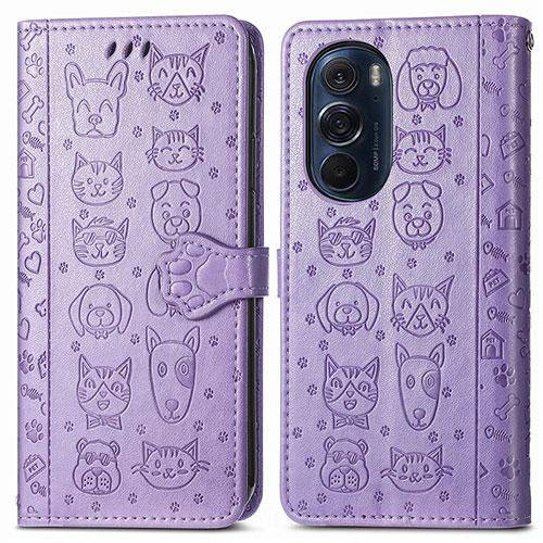 Leather Case Stands Fashionable Pattern Flip Cover Holder S03D for Motorola Moto Edge Plus (2022) 5G Purple