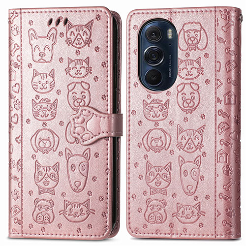 Leather Case Stands Fashionable Pattern Flip Cover Holder S03D for Motorola Moto Edge Plus (2022) 5G Rose Gold
