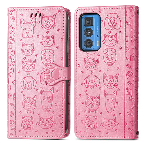 Leather Case Stands Fashionable Pattern Flip Cover Holder S03D for Motorola Moto Edge S Pro 5G Pink