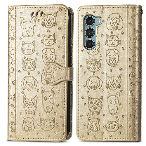 Leather Case Stands Fashionable Pattern Flip Cover Holder S03D for Motorola Moto Edge S30 5G Gold