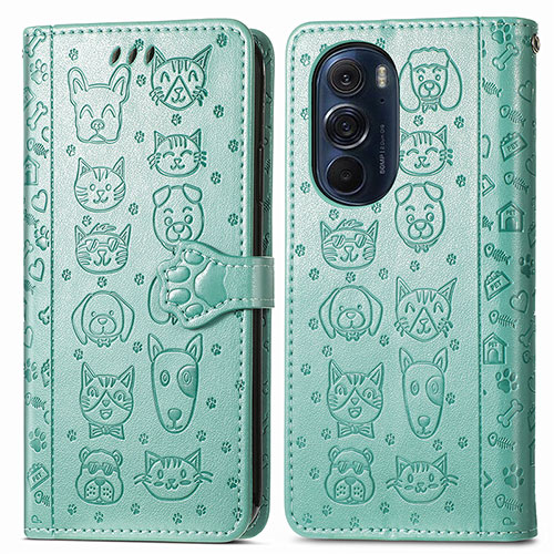 Leather Case Stands Fashionable Pattern Flip Cover Holder S03D for Motorola Moto Edge X30 5G Green