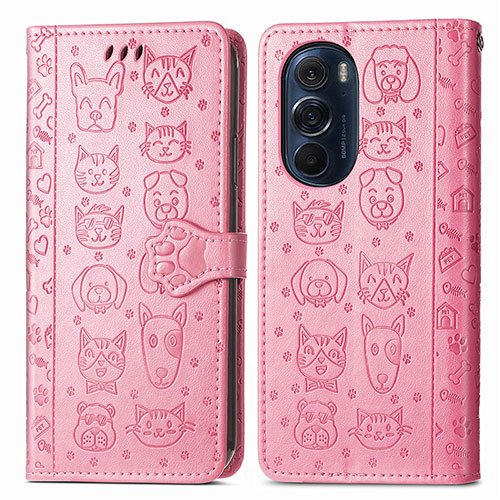 Leather Case Stands Fashionable Pattern Flip Cover Holder S03D for Motorola Moto Edge X30 5G Pink