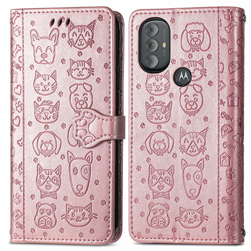 Leather Case Stands Fashionable Pattern Flip Cover Holder S03D for Motorola Moto G Play Gen 2 Rose Gold