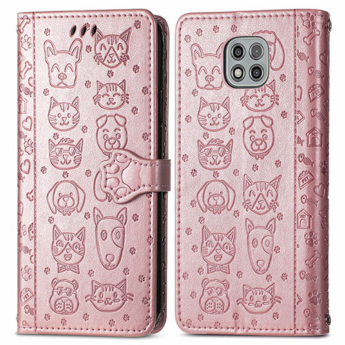 Leather Case Stands Fashionable Pattern Flip Cover Holder S03D for Motorola Moto G Power (2021) Rose Gold