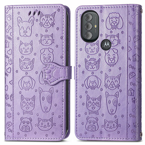 Leather Case Stands Fashionable Pattern Flip Cover Holder S03D for Motorola Moto G Power (2022) Purple