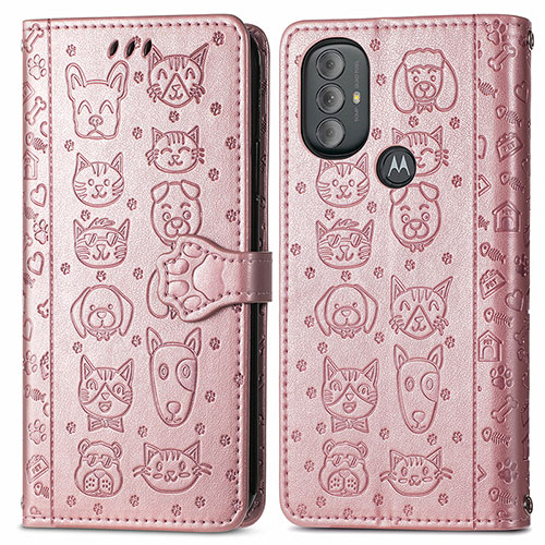 Leather Case Stands Fashionable Pattern Flip Cover Holder S03D for Motorola Moto G Power (2022) Rose Gold