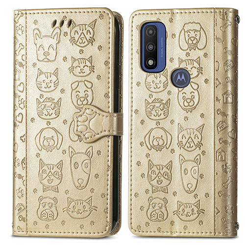 Leather Case Stands Fashionable Pattern Flip Cover Holder S03D for Motorola Moto G Pure Gold