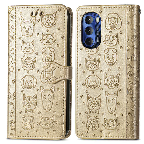 Leather Case Stands Fashionable Pattern Flip Cover Holder S03D for Motorola Moto G Stylus (2022) 4G Gold