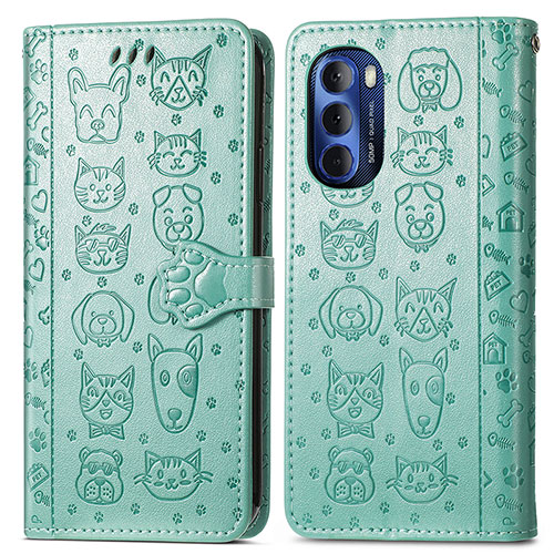 Leather Case Stands Fashionable Pattern Flip Cover Holder S03D for Motorola Moto G Stylus (2022) 4G Green