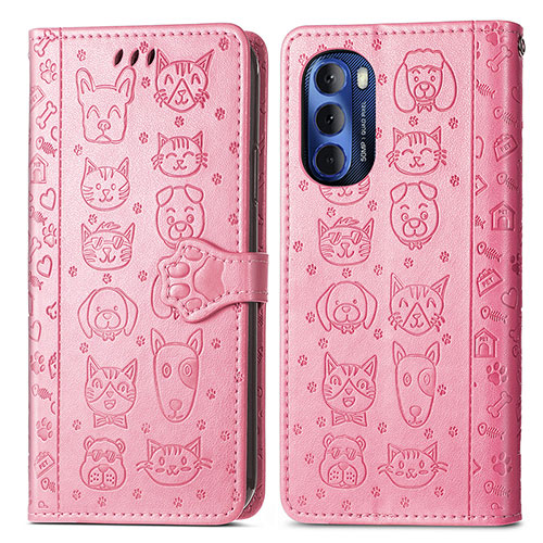 Leather Case Stands Fashionable Pattern Flip Cover Holder S03D for Motorola Moto G Stylus (2022) 4G Pink