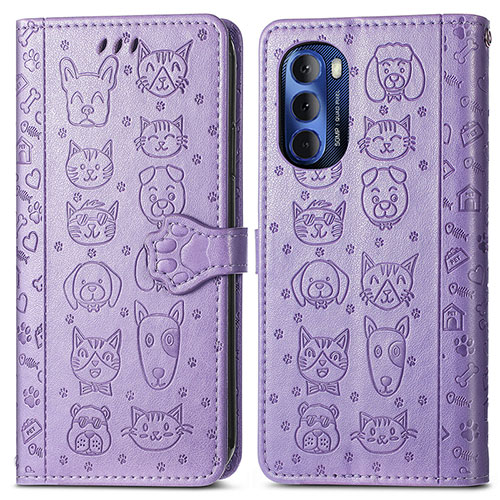 Leather Case Stands Fashionable Pattern Flip Cover Holder S03D for Motorola Moto G Stylus (2022) 4G Purple