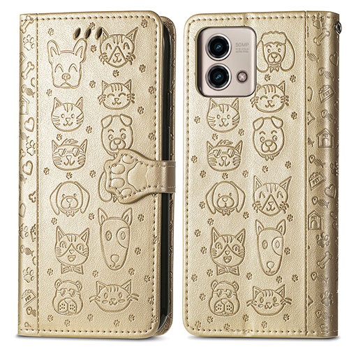 Leather Case Stands Fashionable Pattern Flip Cover Holder S03D for Motorola Moto G Stylus (2023) 4G Gold