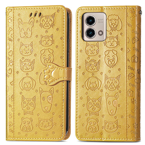 Leather Case Stands Fashionable Pattern Flip Cover Holder S03D for Motorola Moto G Stylus (2023) 5G Yellow