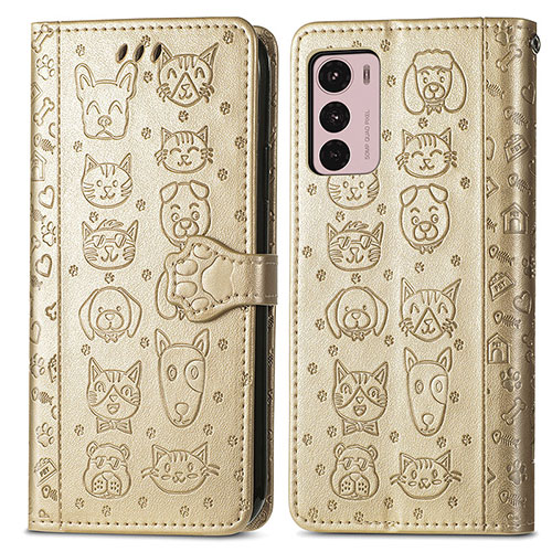 Leather Case Stands Fashionable Pattern Flip Cover Holder S03D for Motorola Moto G42 Gold