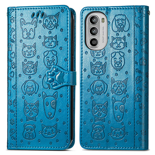 Leather Case Stands Fashionable Pattern Flip Cover Holder S03D for Motorola MOTO G52 Blue