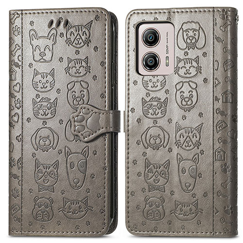 Leather Case Stands Fashionable Pattern Flip Cover Holder S03D for Motorola Moto G53 5G Gray