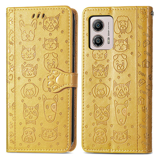 Leather Case Stands Fashionable Pattern Flip Cover Holder S03D for Motorola Moto G53y 5G Yellow