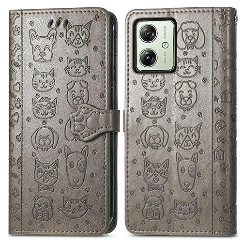 Leather Case Stands Fashionable Pattern Flip Cover Holder S03D for Motorola Moto G54 5G Gray