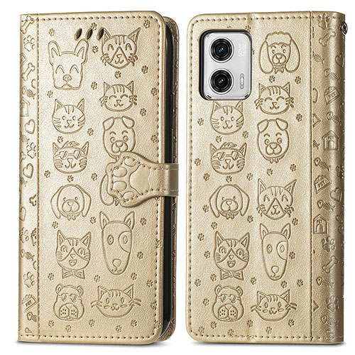 Leather Case Stands Fashionable Pattern Flip Cover Holder S03D for Motorola Moto G73 5G Gold