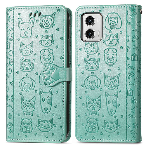 Leather Case Stands Fashionable Pattern Flip Cover Holder S03D for Motorola Moto G73 5G Green