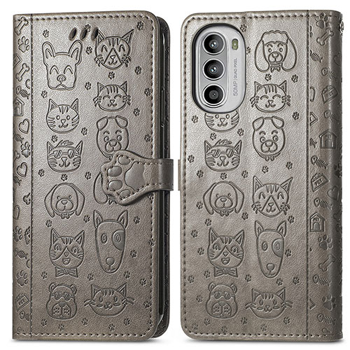 Leather Case Stands Fashionable Pattern Flip Cover Holder S03D for Motorola Moto G82 5G Gray