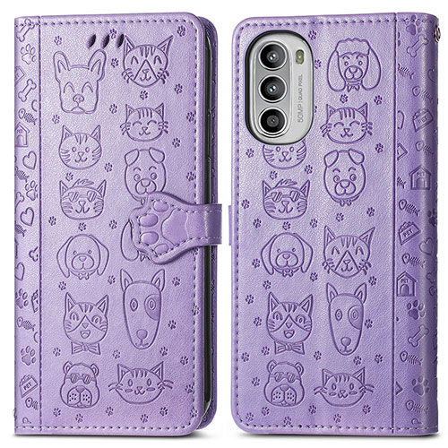 Leather Case Stands Fashionable Pattern Flip Cover Holder S03D for Motorola Moto G82 5G Purple