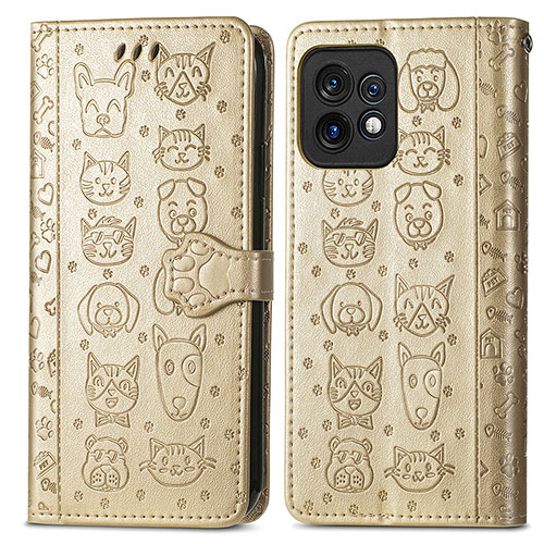 Leather Case Stands Fashionable Pattern Flip Cover Holder S03D for Motorola Moto X40 5G Gold