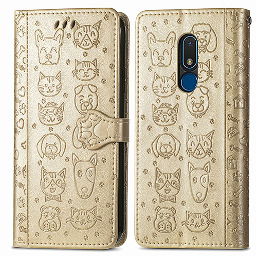 Leather Case Stands Fashionable Pattern Flip Cover Holder S03D for Nokia C3 Gold