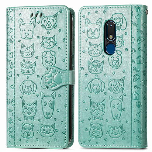 Leather Case Stands Fashionable Pattern Flip Cover Holder S03D for Nokia C3 Green