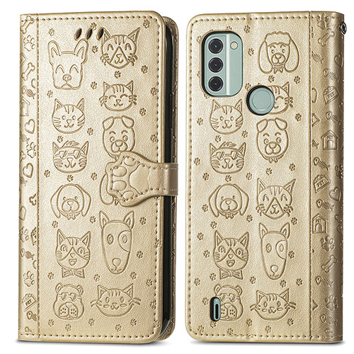 Leather Case Stands Fashionable Pattern Flip Cover Holder S03D for Nokia C31 Gold