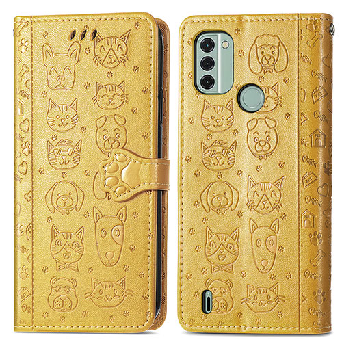 Leather Case Stands Fashionable Pattern Flip Cover Holder S03D for Nokia C31 Yellow