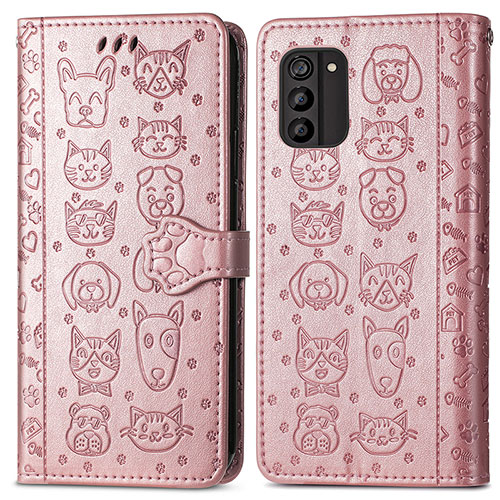 Leather Case Stands Fashionable Pattern Flip Cover Holder S03D for Nokia G100 Rose Gold