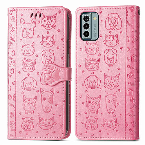 Leather Case Stands Fashionable Pattern Flip Cover Holder S03D for Nokia G22 Pink