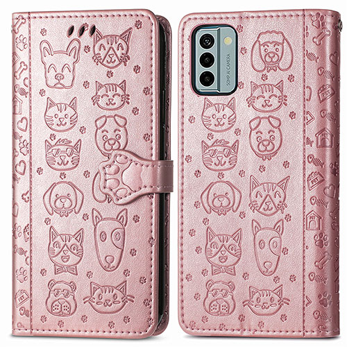 Leather Case Stands Fashionable Pattern Flip Cover Holder S03D for Nokia G22 Rose Gold