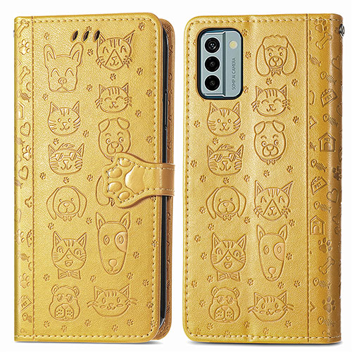 Leather Case Stands Fashionable Pattern Flip Cover Holder S03D for Nokia G22 Yellow