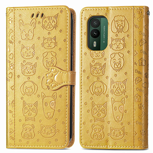 Leather Case Stands Fashionable Pattern Flip Cover Holder S03D for Nokia XR21 Yellow