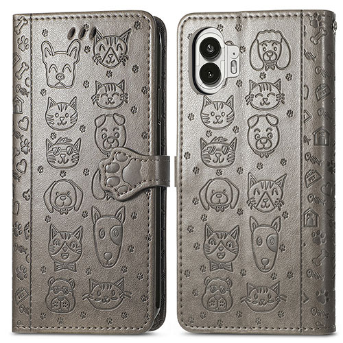 Leather Case Stands Fashionable Pattern Flip Cover Holder S03D for Nothing Phone 2 Gray