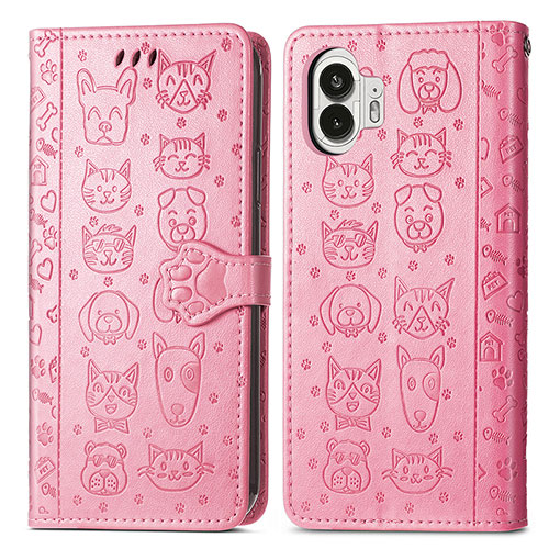 Leather Case Stands Fashionable Pattern Flip Cover Holder S03D for Nothing Phone 2 Pink