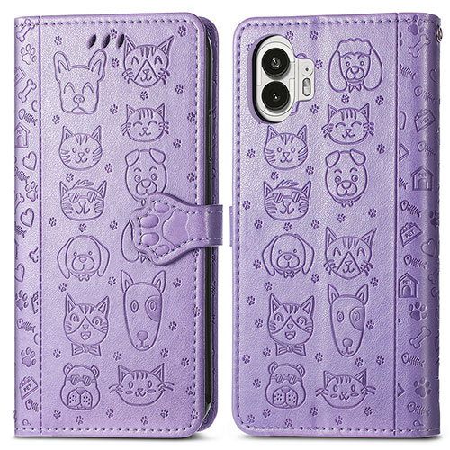 Leather Case Stands Fashionable Pattern Flip Cover Holder S03D for Nothing Phone 2 Purple