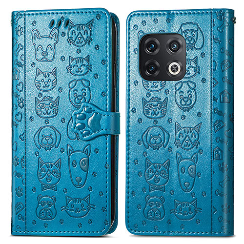 Leather Case Stands Fashionable Pattern Flip Cover Holder S03D for OnePlus 10 Pro 5G Blue