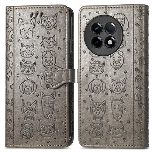 Leather Case Stands Fashionable Pattern Flip Cover Holder S03D for OnePlus 11R 5G Gray