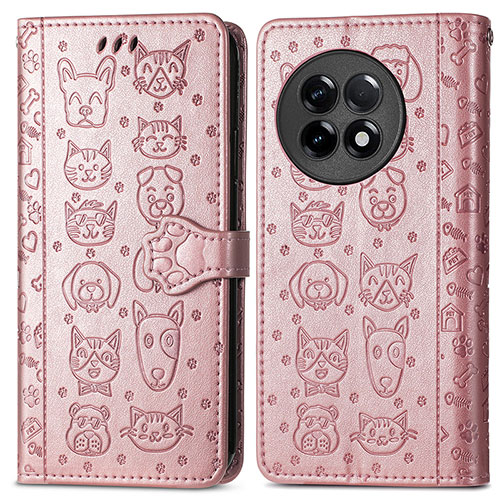 Leather Case Stands Fashionable Pattern Flip Cover Holder S03D for OnePlus 11R 5G Rose Gold