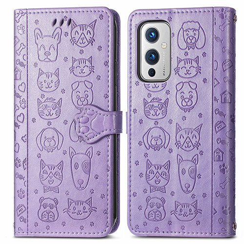 Leather Case Stands Fashionable Pattern Flip Cover Holder S03D for OnePlus 9 5G Purple