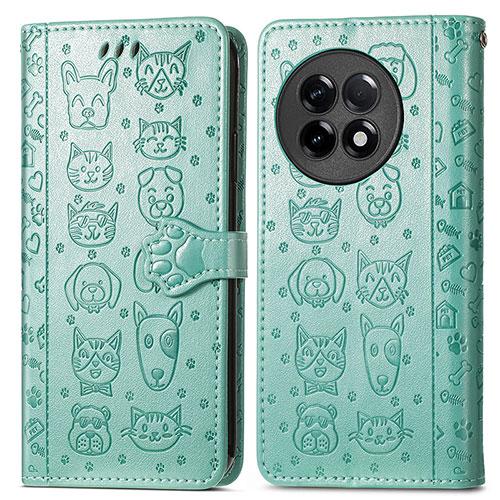 Leather Case Stands Fashionable Pattern Flip Cover Holder S03D for OnePlus Ace 2 5G Green