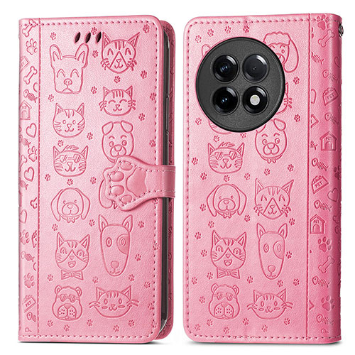 Leather Case Stands Fashionable Pattern Flip Cover Holder S03D for OnePlus Ace 2 5G Pink