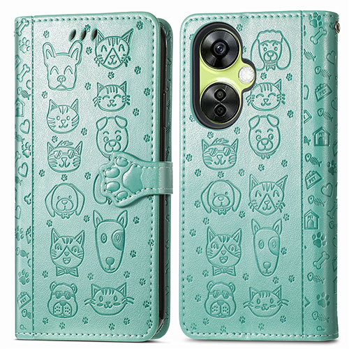 Leather Case Stands Fashionable Pattern Flip Cover Holder S03D for OnePlus Nord CE 3 5G Green