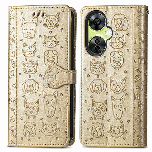 Leather Case Stands Fashionable Pattern Flip Cover Holder S03D for OnePlus Nord CE 3 Lite 5G Gold