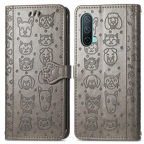 Leather Case Stands Fashionable Pattern Flip Cover Holder S03D for OnePlus Nord CE 5G Gray