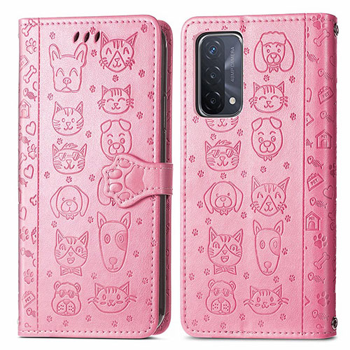 Leather Case Stands Fashionable Pattern Flip Cover Holder S03D for OnePlus Nord N200 5G Pink